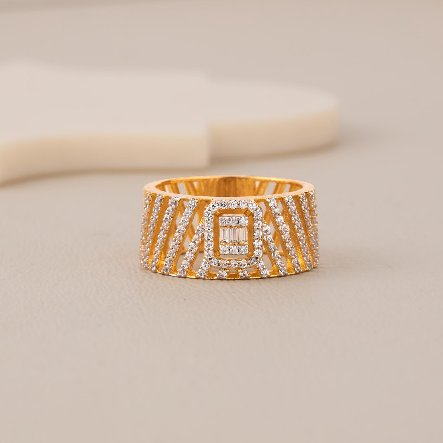 Golden Baguette Geometric Ring - 1
