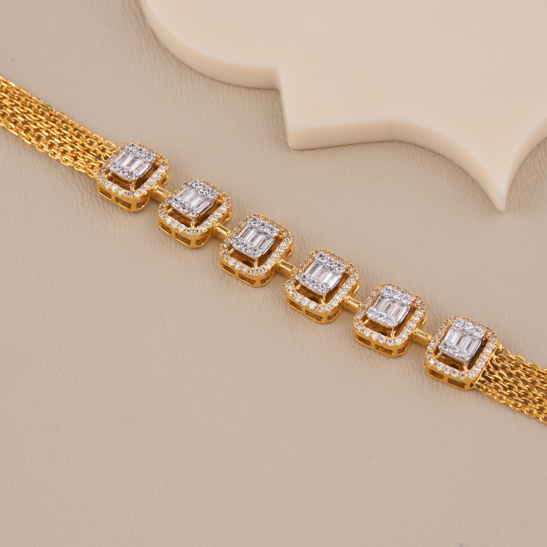 Elara Square Halo Designer Mesh Bracelet - 4