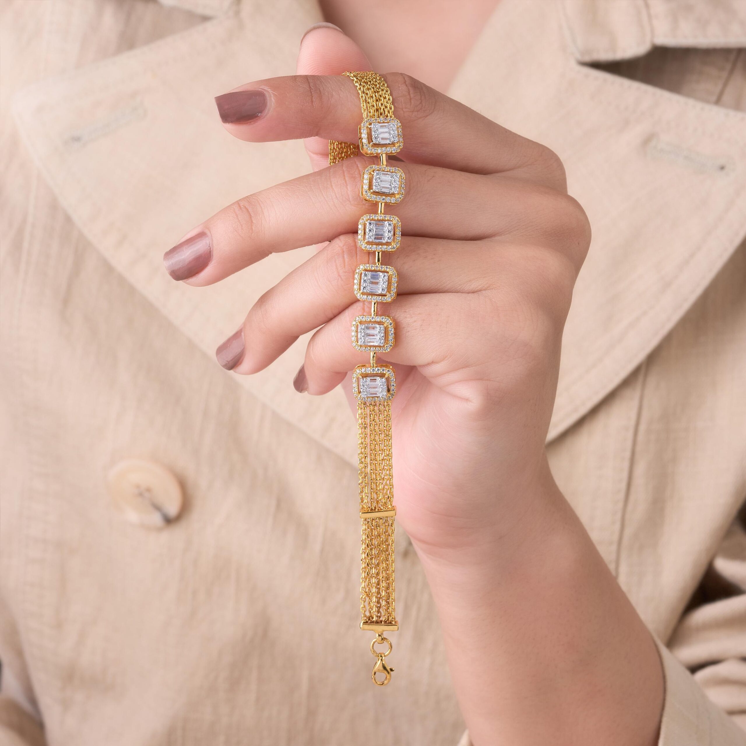 Elara Square Halo Designer Mesh Bracelet - 5