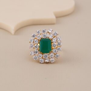 Green Octagon Starburst CZ Ring - 1