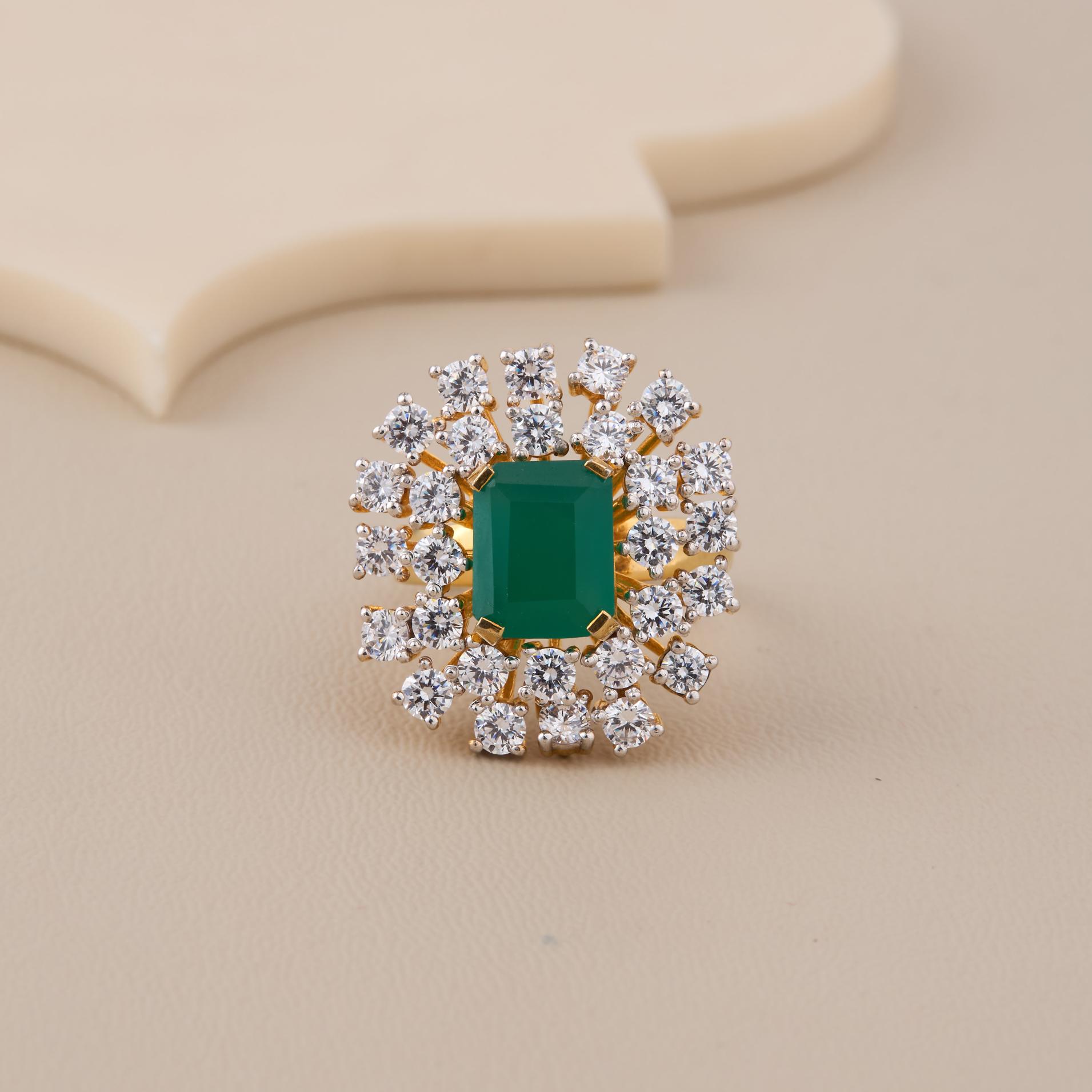 Green Octagon Starburst CZ Ring - 1