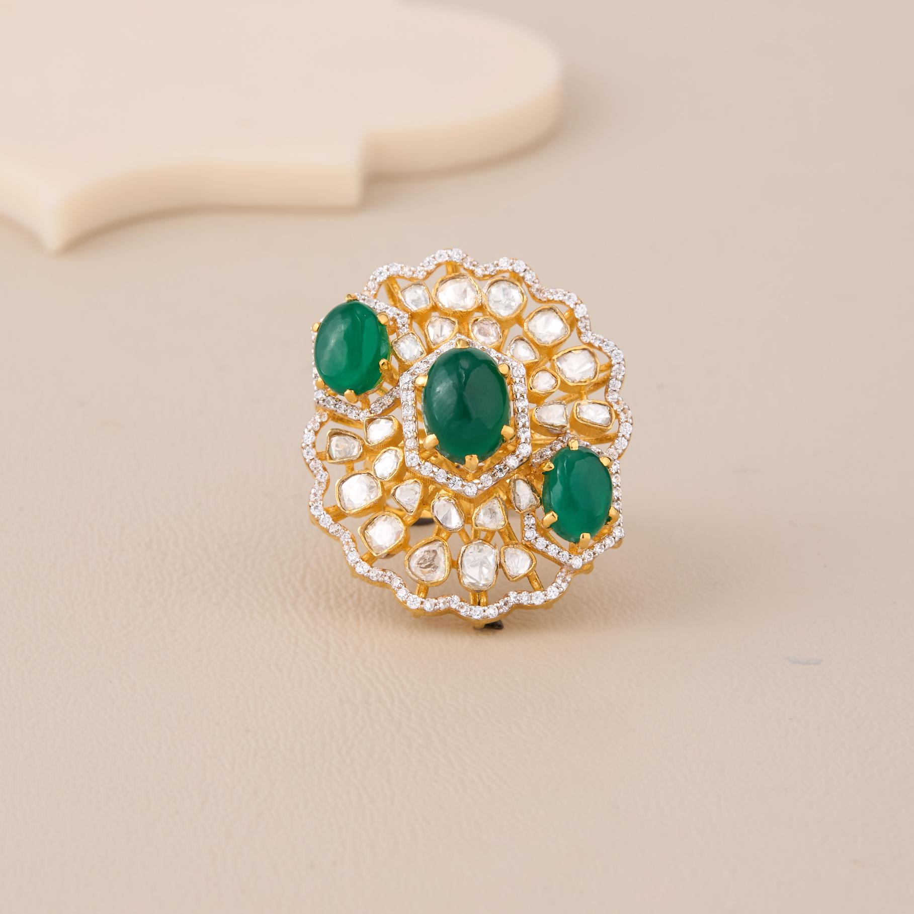 Royal Green Polki Mosaic Ring - 1