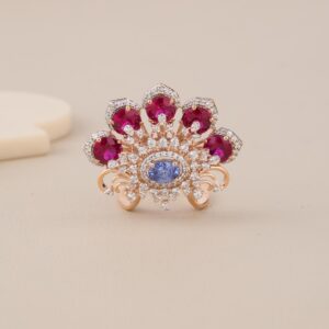 Royal Ruby-Tone Peacock Statement Ring - 1