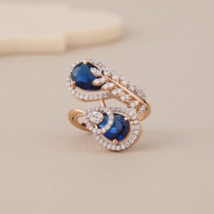 Sapphire Twin Drop Halo Ring - 1