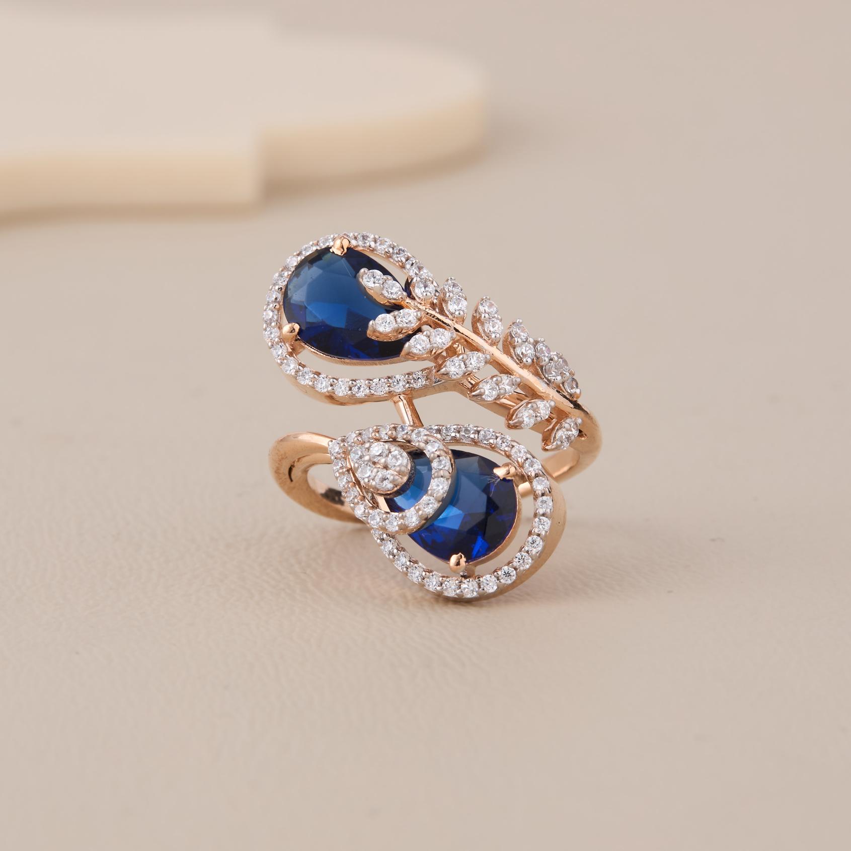 Sapphire Twin Drop Halo Ring - 1 Sapphire Twin Drop Halo Ring - 1
