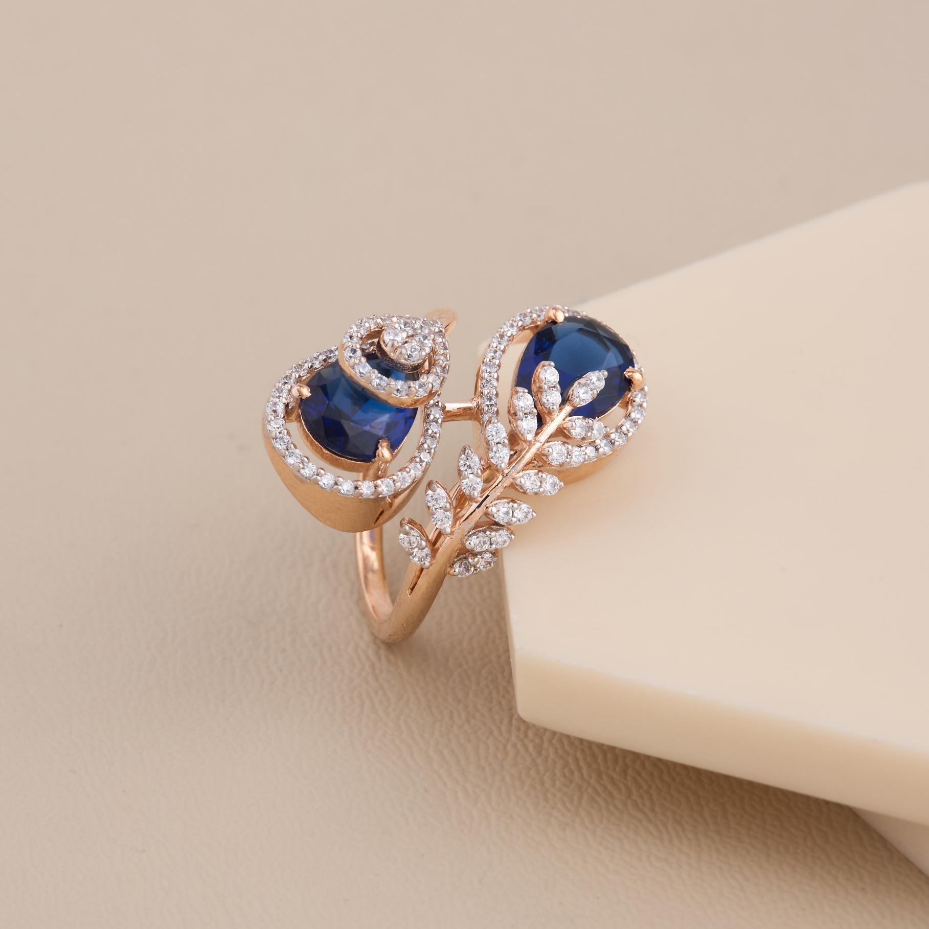 Sapphire Twin Drop Halo Ring - 2