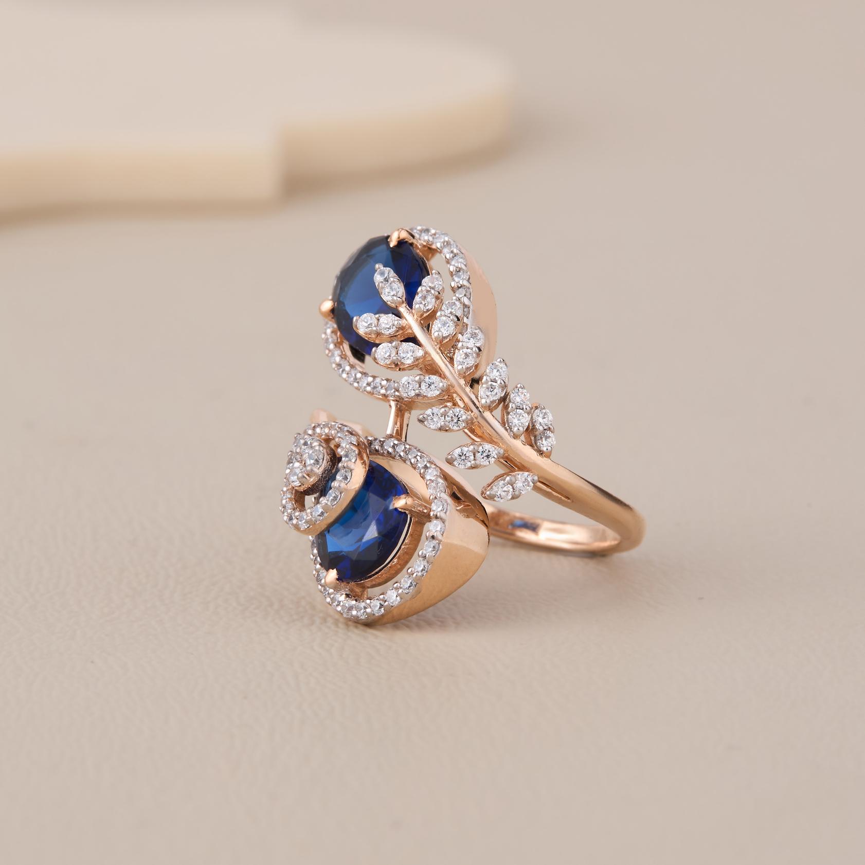 Sapphire Twin Drop Halo Ring - 3