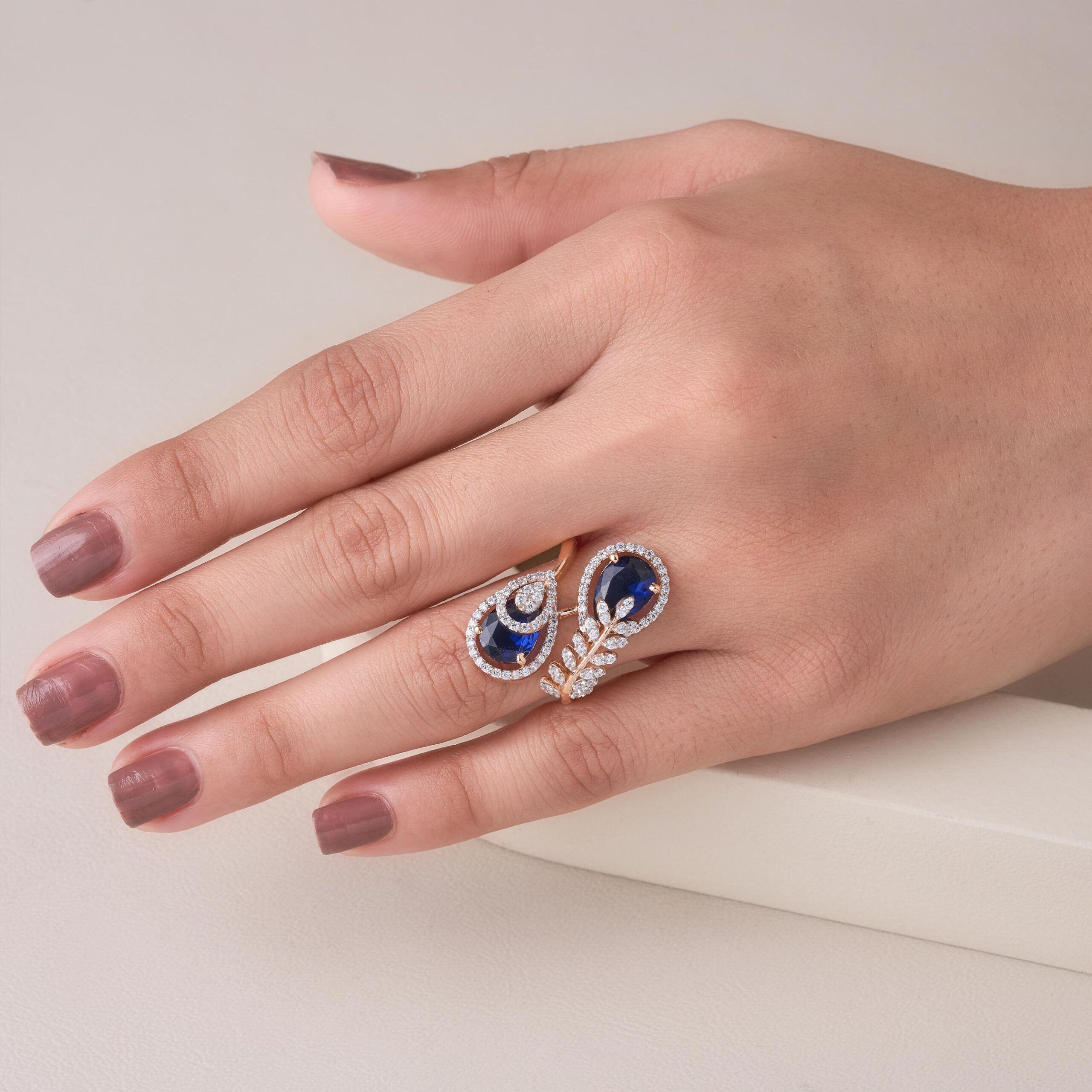 Sapphire Twin Drop Halo Ring - 4