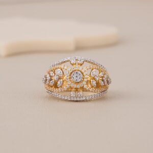 Golden Floral Filigree CZ Statement Ring - 1