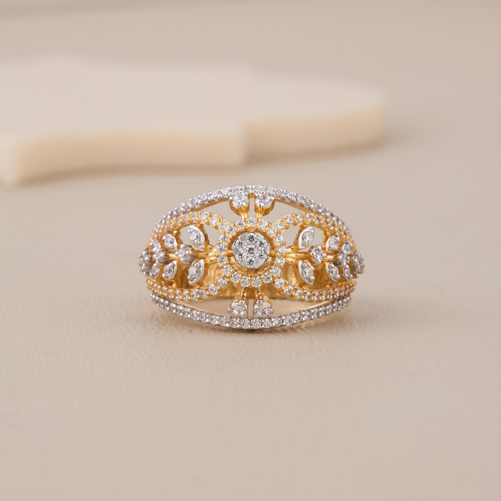 Golden Floral Filigree CZ Statement Ring - 1 Golden Floral Filigree CZ Statement Ring - 1