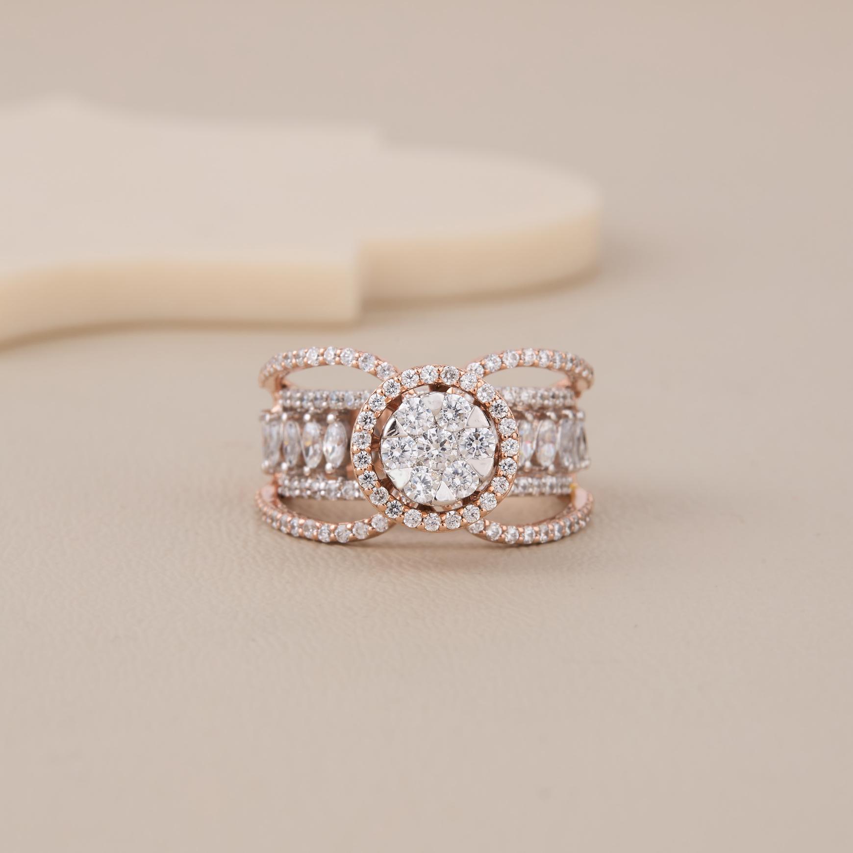 Double Curve Diamond-Look Ring - 1 Double Curve Diamond-Look Ring - 1