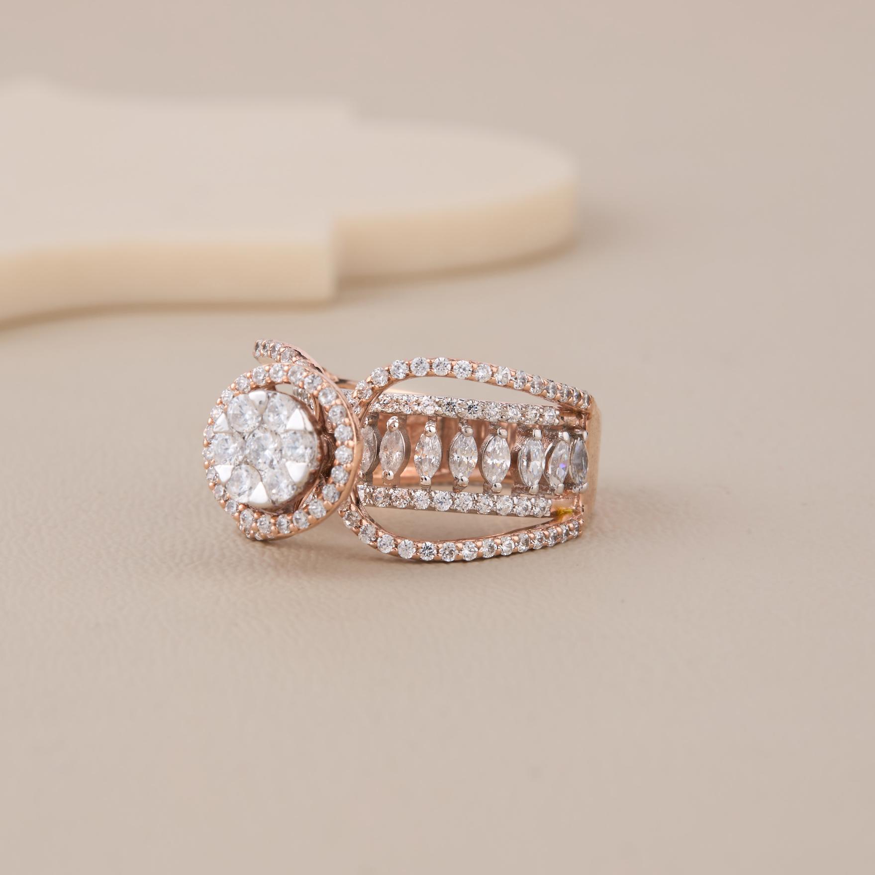 Double Curve Diamond-Look Ring - 2
