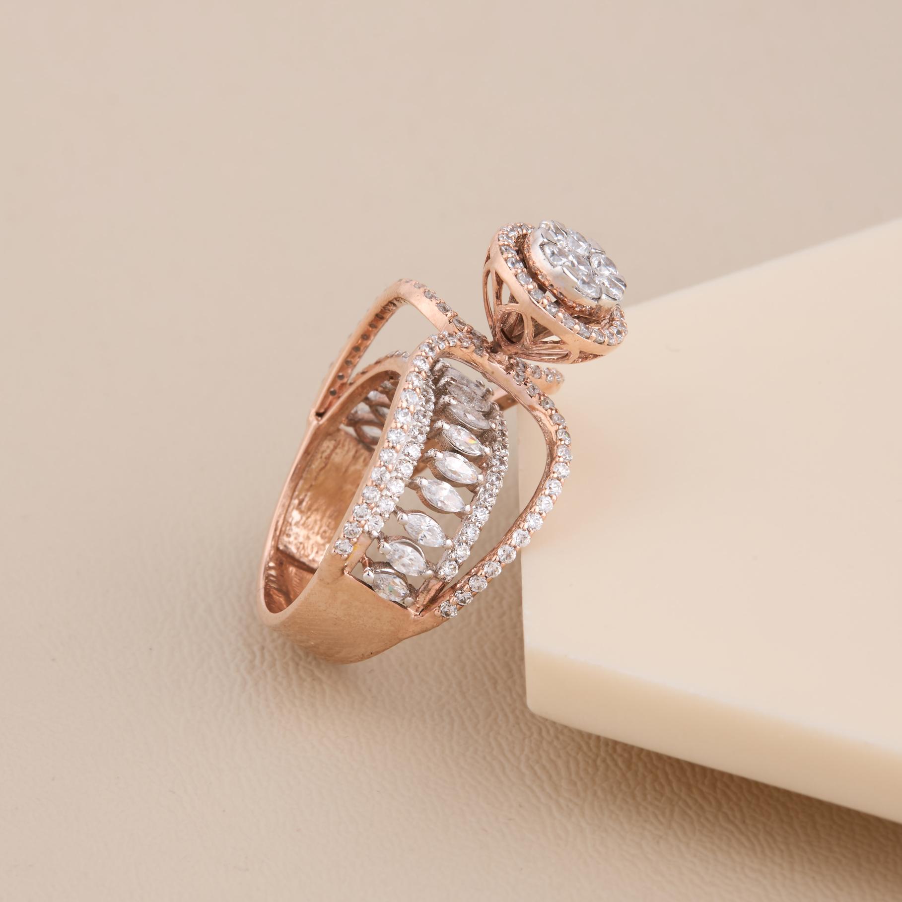 Double Curve Diamond-Look Ring - 3