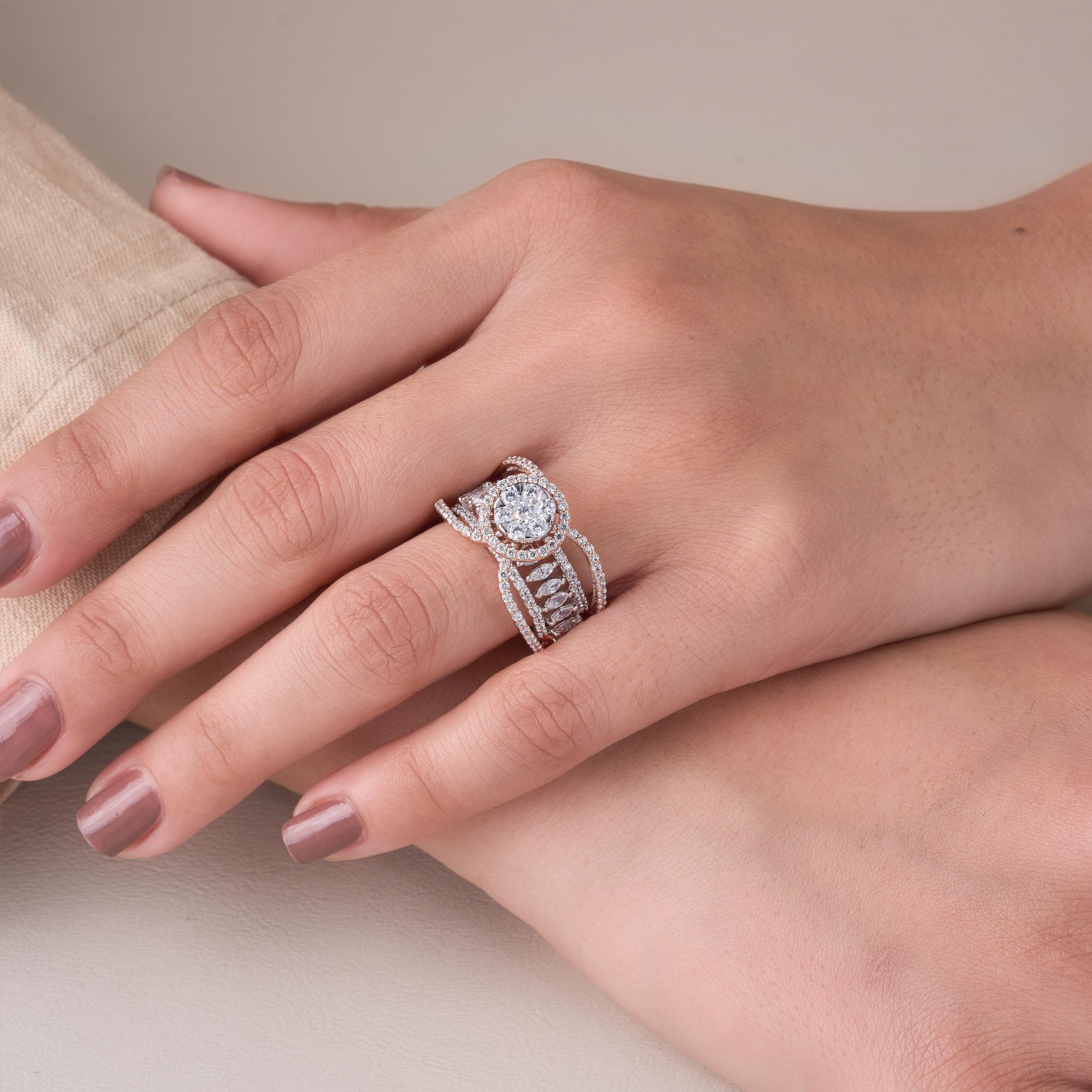Double Curve Diamond-Look Ring - 4