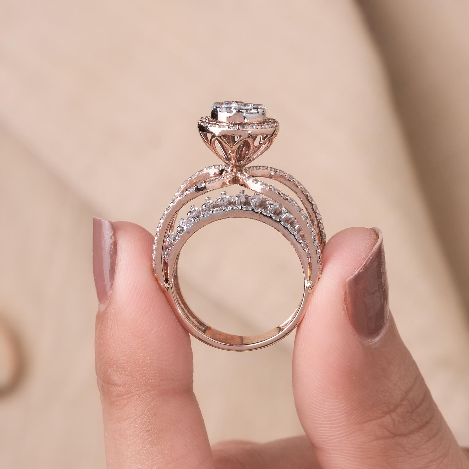 Double Curve Diamond-Look Ring - 5