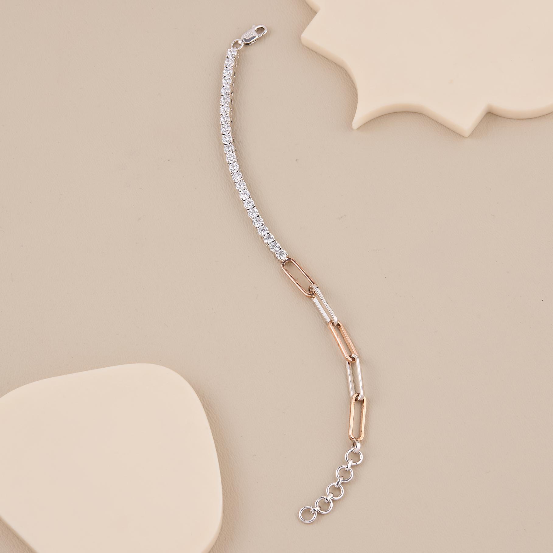 Elara Two-Tone Crystal Link Tennis Bracelet - 1