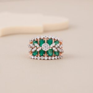 Emerald Bloom Rose Gold Statement Ring - 1