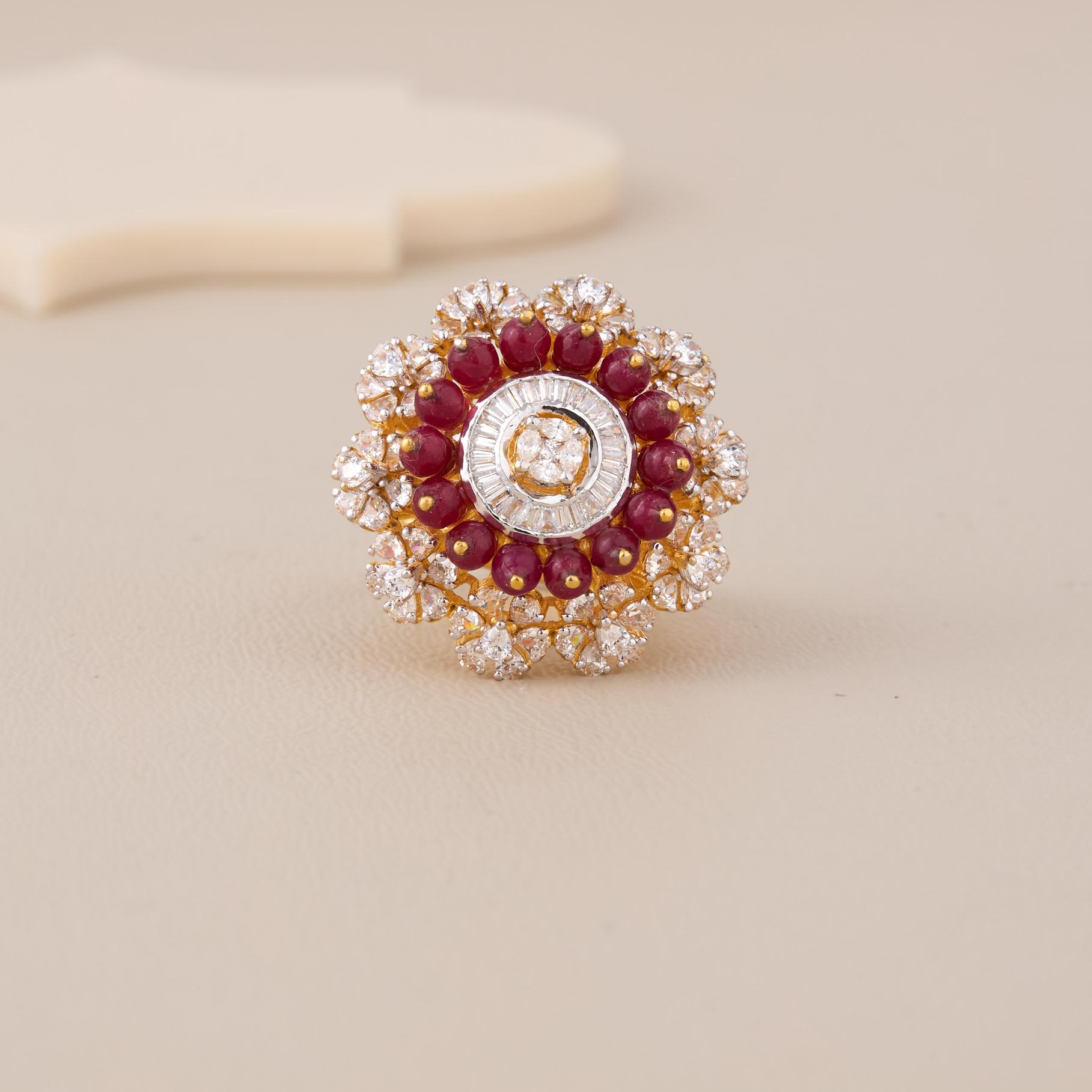Crimson Petal Baguette Cocktail Ring - 1
